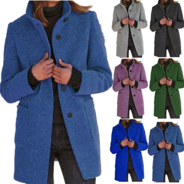 Retro-Windjacke für Damen mit Knöpfen und Stehkragen