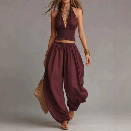 Zweiteiliges Set Neckholder Top & weite Hose