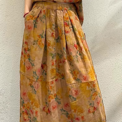 Eleganter Rock mit Blumenmuster und Taschen