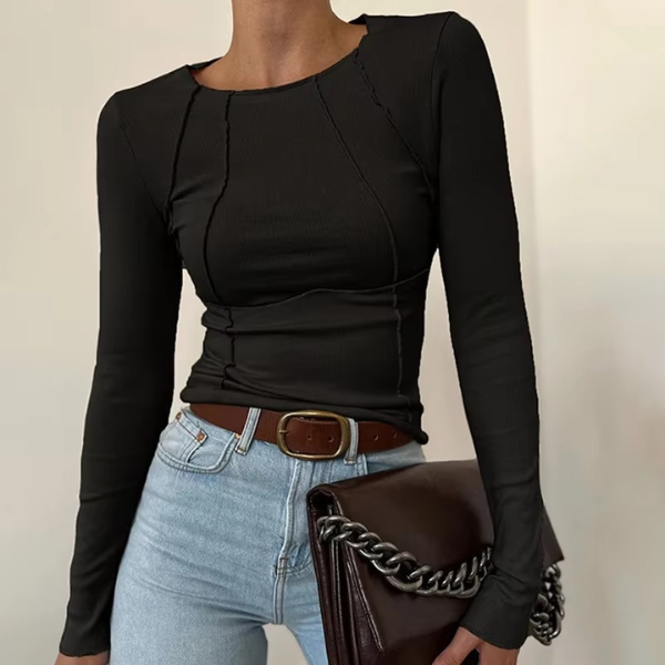 Basic Langarmshirt mit Paspelierung