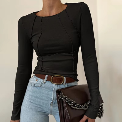 Basic Langarmshirt mit Paspelierung