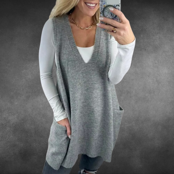 Stilvoller langer Pullover mit Tasche