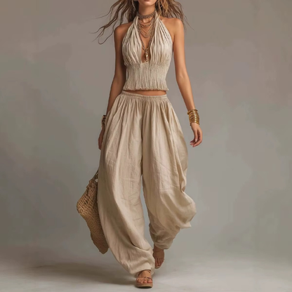Zweiteiliges Set Neckholder Top & weite Hose