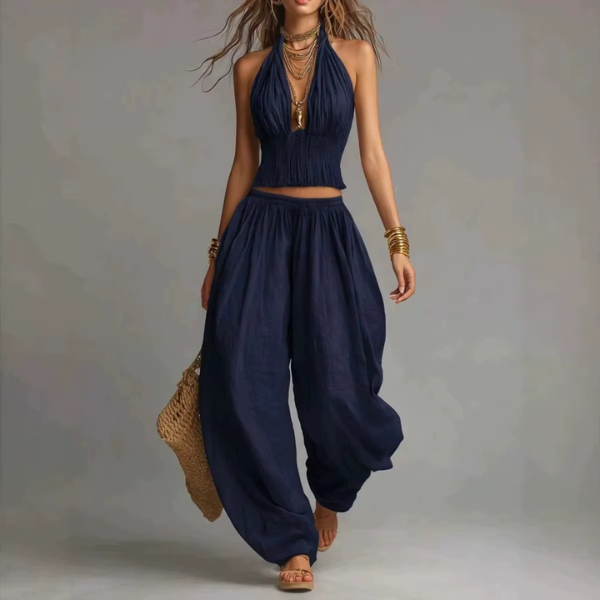 Zweiteiliges Set Neckholder Top & weite Hose