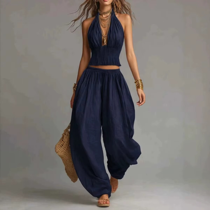 Zweiteiliges Set Neckholder Top & weite Hose