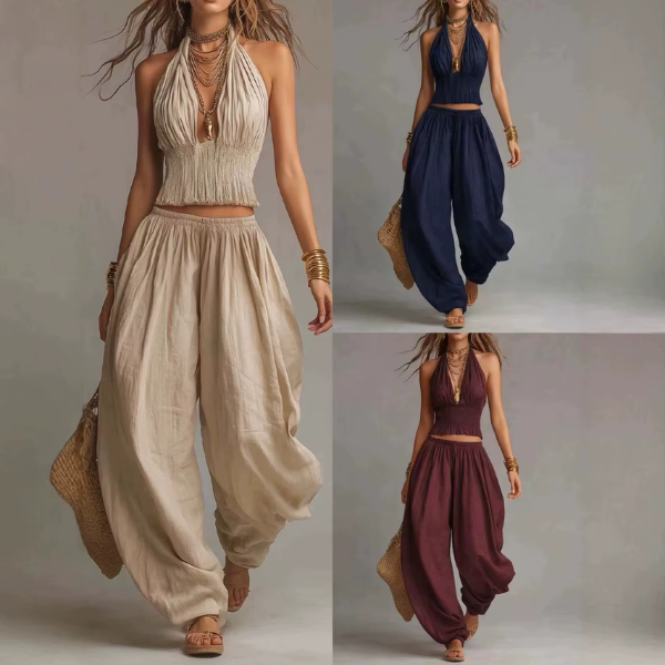 Zweiteiliges Set Neckholder Top & weite Hose