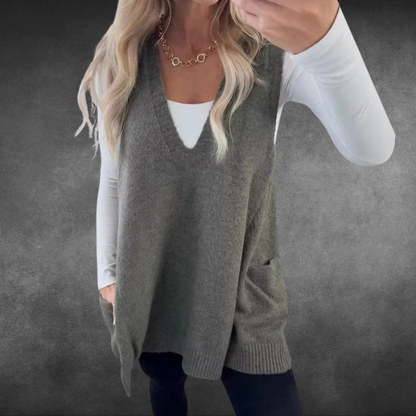 Stilvoller langer Pullover mit Tasche