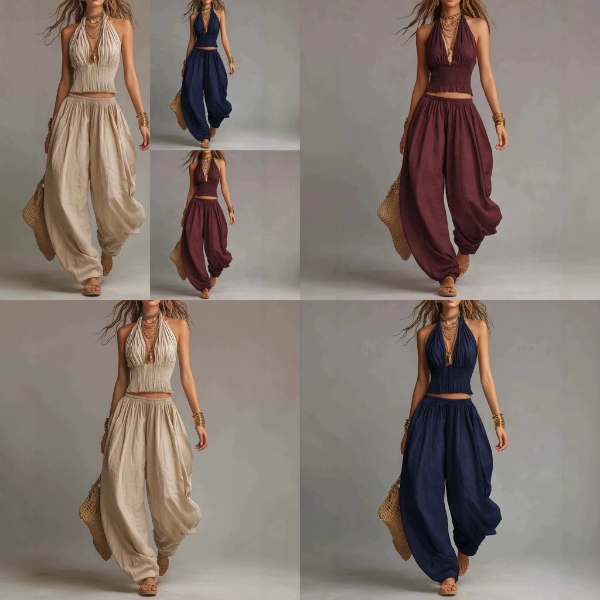 Zweiteiliges Set Neckholder Top & weite Hose