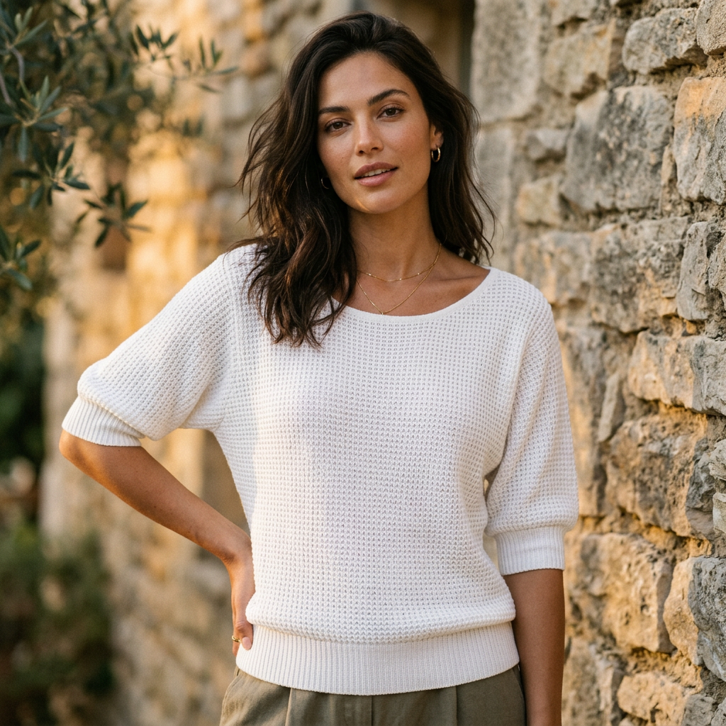 Strukturiertes, locker fallendes Damen-Top