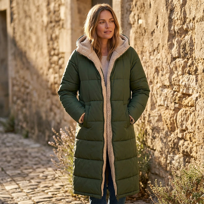 Warme Fleece-Steppjacke mit Kapuze