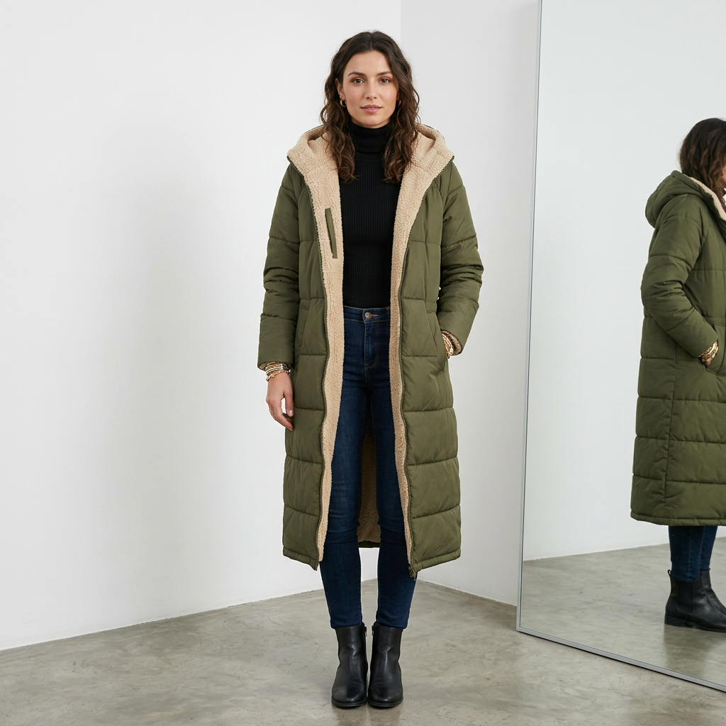 Warme Fleece-Steppjacke mit Kapuze