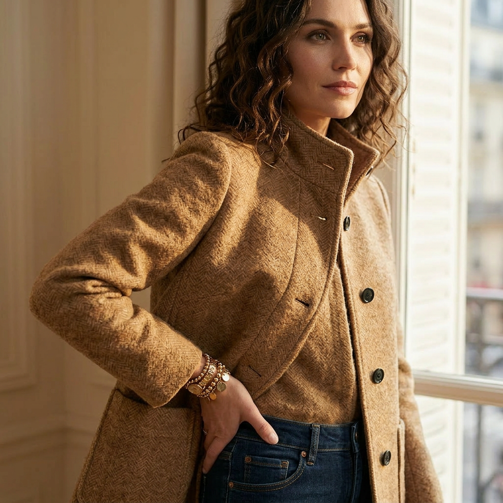 Retro-Windjacke für Damen mit Knöpfen und Stehkragen