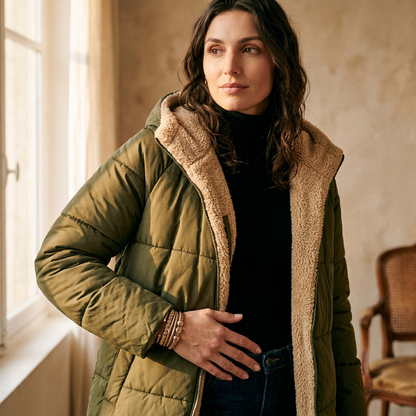 Warme Fleece-Steppjacke mit Kapuze