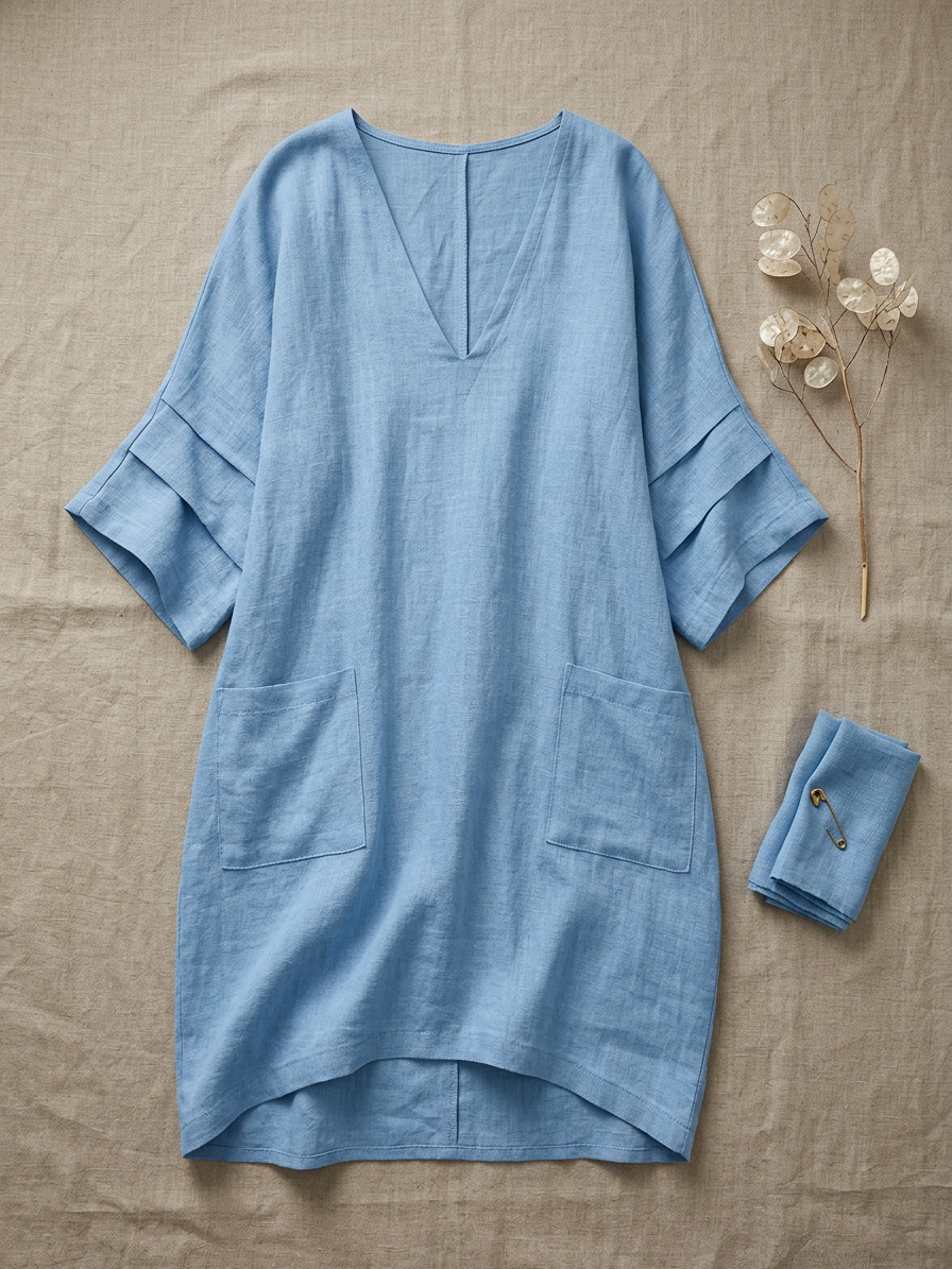 Lässiges Leinen-Baumwoll Kleid
