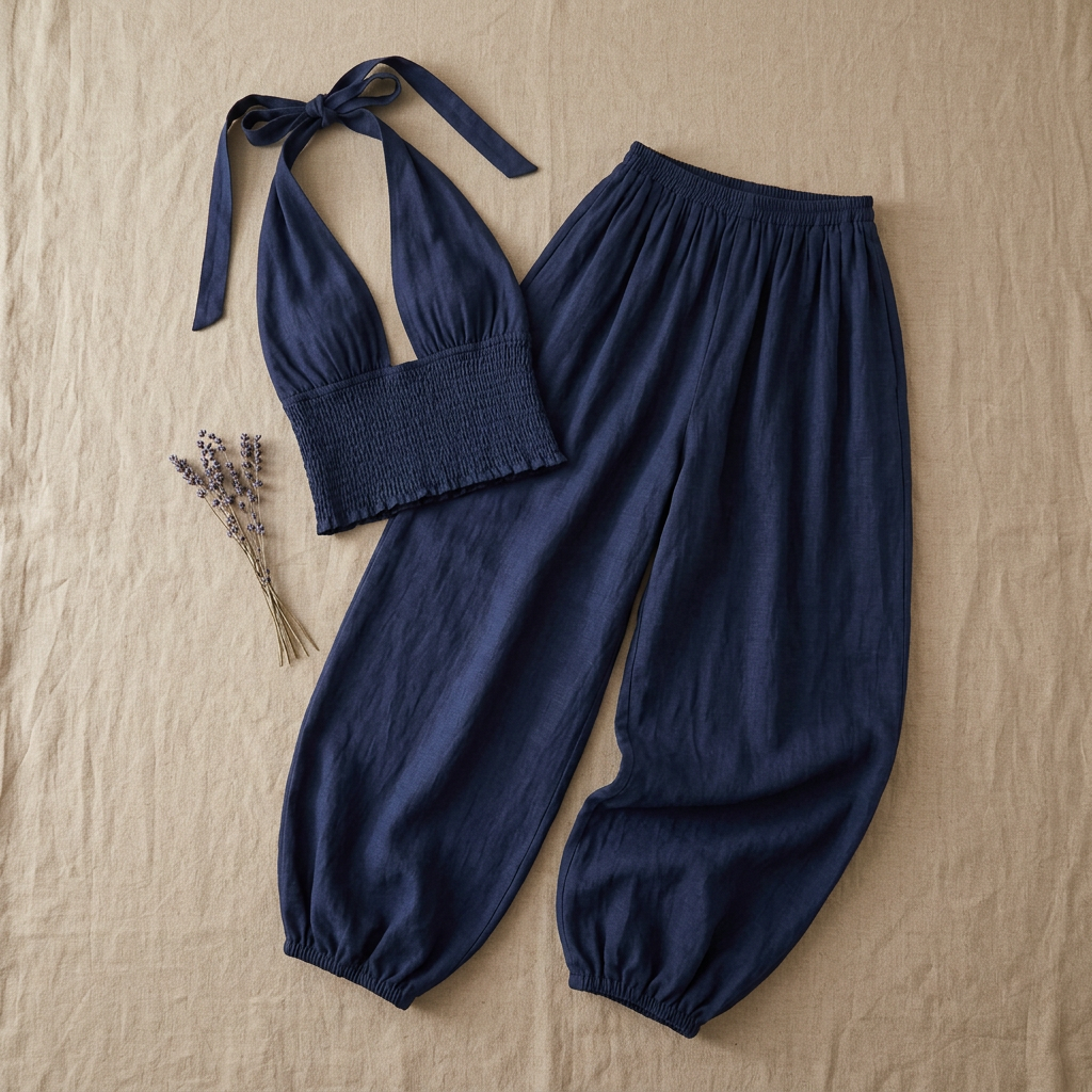Zweiteiliges Set Neckholder Top & weite Hose
