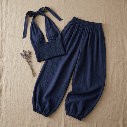 Zweiteiliges Set Neckholder Top & weite Hose