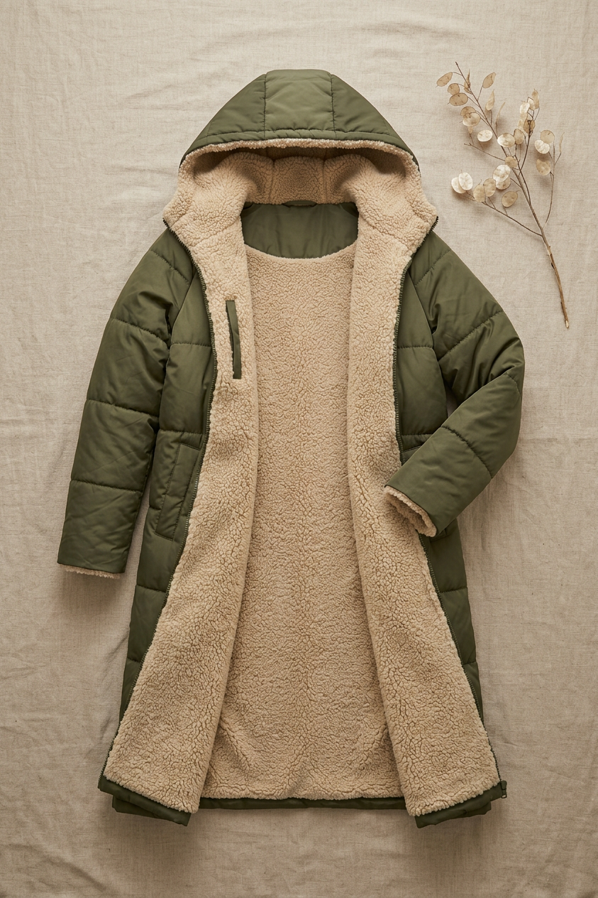 Warme Fleece-Steppjacke mit Kapuze