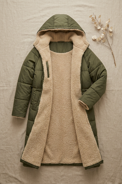 Warme Fleece-Steppjacke mit Kapuze