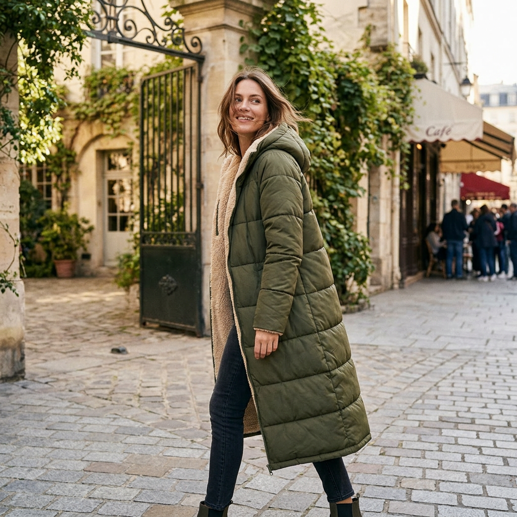 Warme Fleece-Steppjacke mit Kapuze